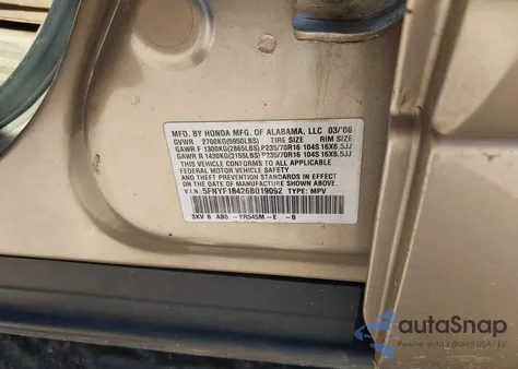 2006 Honda Pilot Ex из США, поврежденный, VIN 5FNYF18426B019092